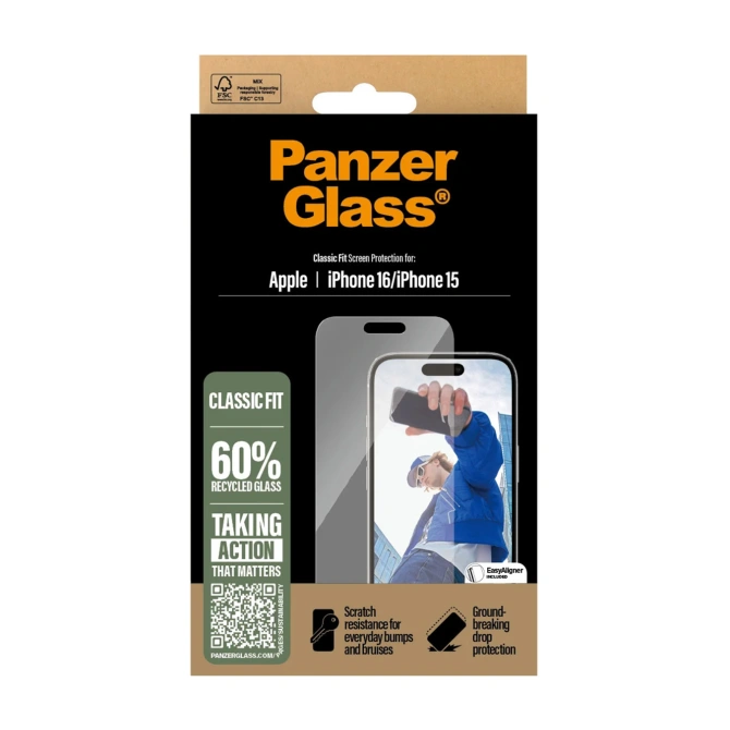 PanzerGlass Anti-Bacterial Screenprotector Apple iPhone 16