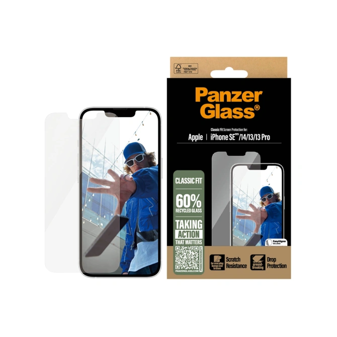 PanzerGlass Anti-Bacterial Screenprotector Apple iPhone 17e / 16e / 14 / 13 / 13 Pro