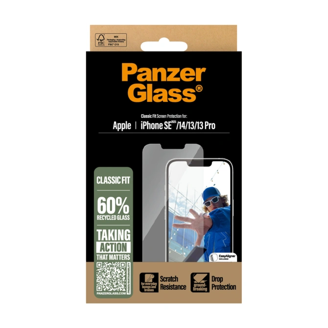 PanzerGlass Anti-Bacterial Screenprotector Apple iPhone 17e / 16e / 14 / 13 / 13 Pro