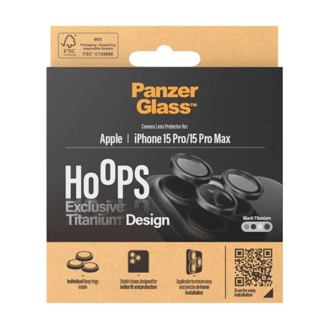 PanzerGlass Camera Protector Hoops Optic Rings Apple iPhone 15 Pro / 15 Pro Max - Black Titanium