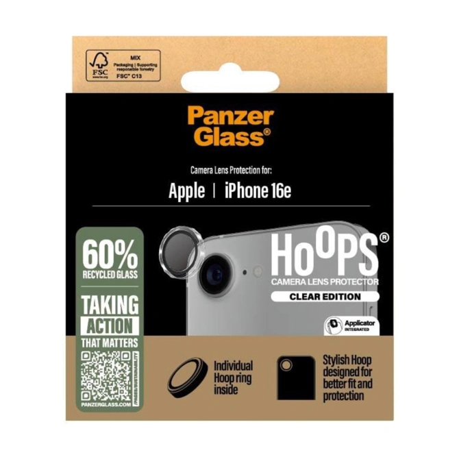 PanzerGlass Camera Protector Hoops Optic Rings voor de Apple iPhone 17e / 16e - Transparant
