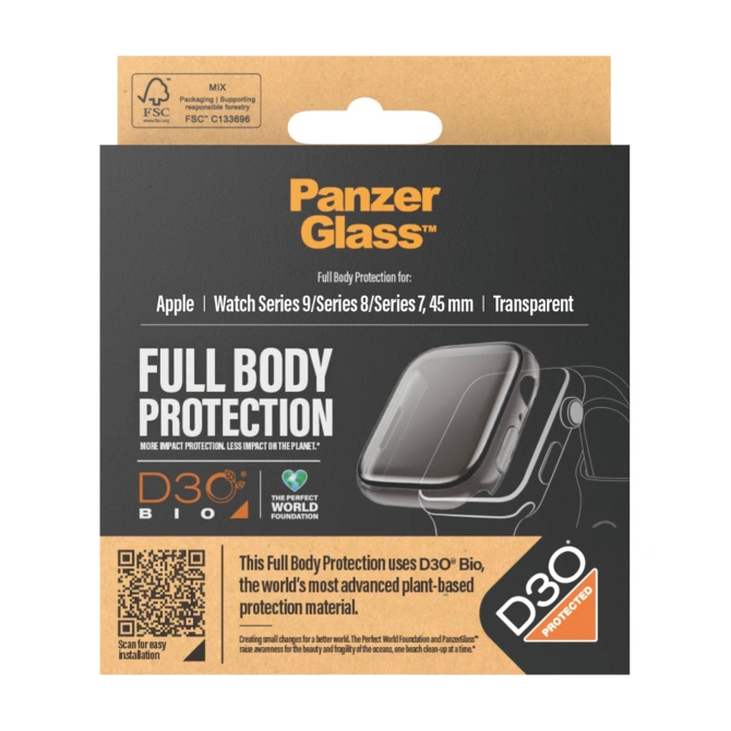 PanzerGlass Full Body Protection D3O® Bio Case Apple Watch 7 / 8 / 9 - 45 mm - Transparant