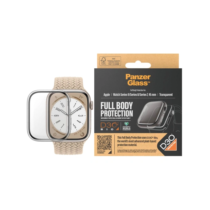PanzerGlass Full Body Protection D3O® Bio Case Apple Watch 7 / 8 / 9 - 45 mm - Transparant
