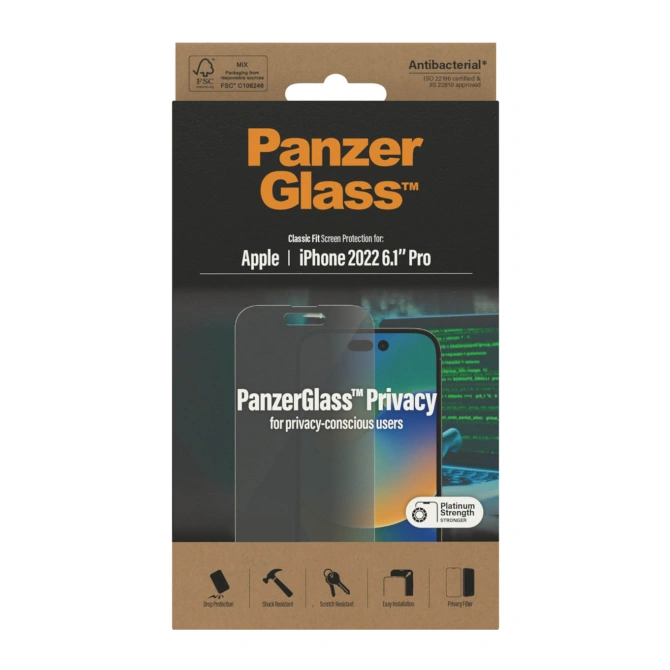 PanzerGlass Privacy Anti-Bacterial Screenprotector Apple iPhone 14 Pro