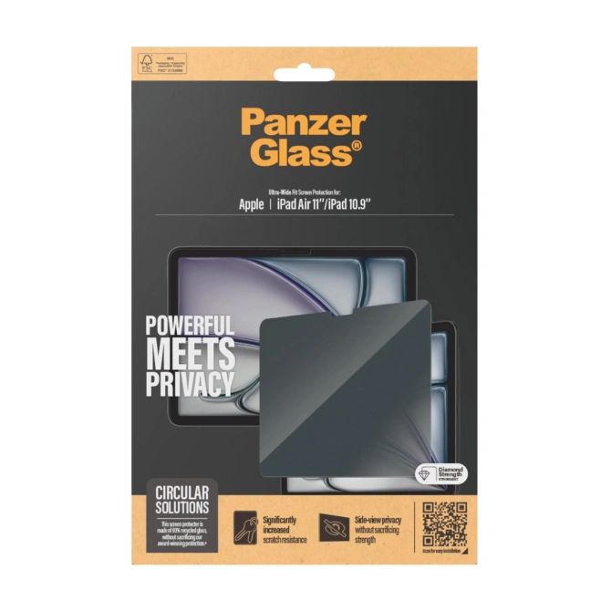 PanzerGlass Privacy Screenprotector Ultra-Wide Fit Apple iPad Air 11 inch (2026) M4 / (2025) M3 / (2024) M2 / iPad 11 (2025) 11 inch A16 / iPad 10 (2022) 10.9 inch