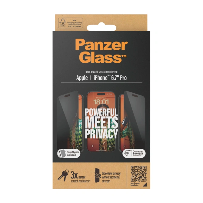 PanzerGlass Privacy Ultra-Wide Fit Anti-Bacterial Screenprotector incl. applicator Apple iPhone 15 Pro Max