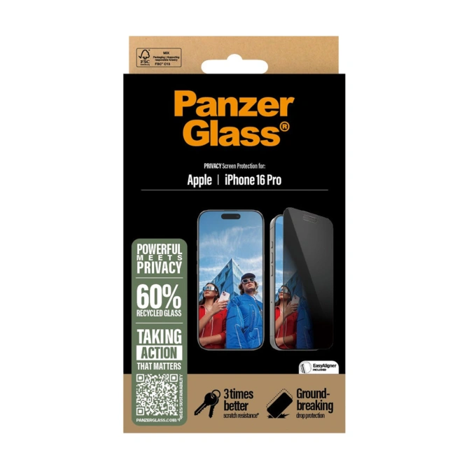 PanzerGlass Privacy Ultra-Wide Fit Anti-Bacterial Screenprotector incl. applicator Apple iPhone 16 Pro