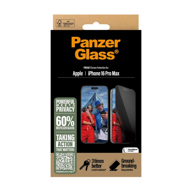 PanzerGlass Privacy Ultra-Wide Fit Anti-Bacterial Screenprotector incl. applicator Apple iPhone 16 Pro Max