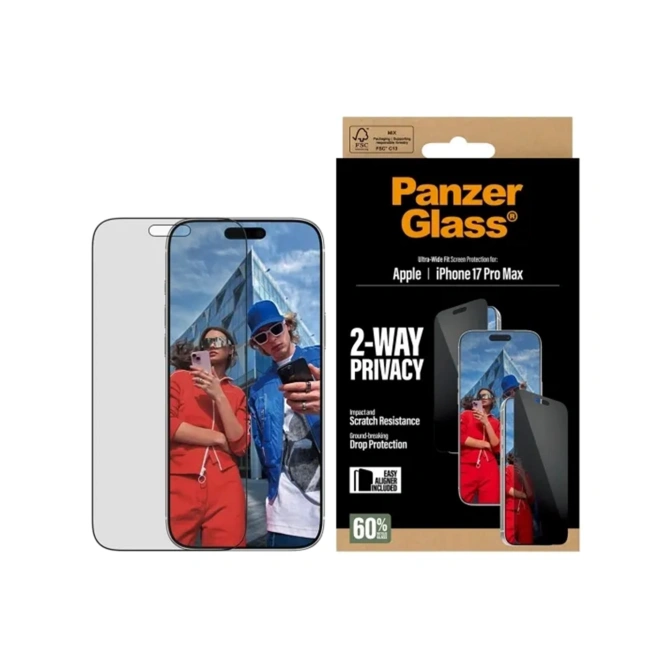 PanzerGlass Privacy Ultra-Wide Fit Anti-Bacterial Screenprotector incl. applicator Apple iPhone 17 Pro Max