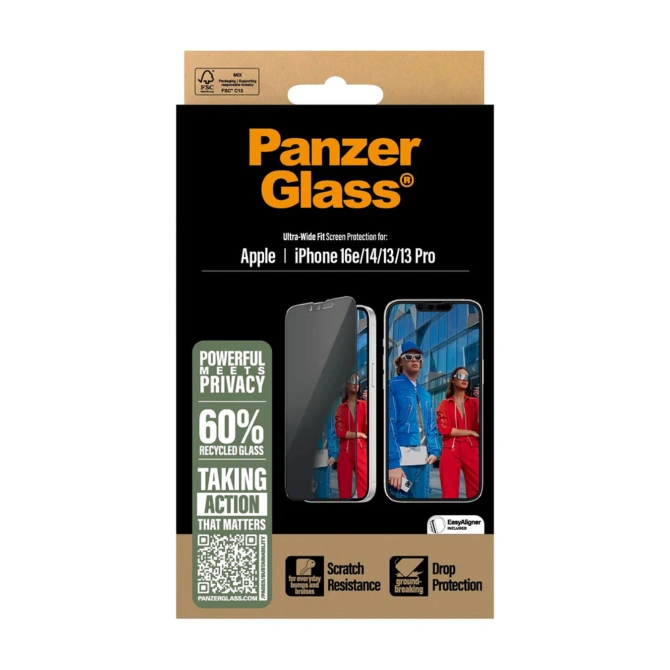 PanzerGlass Privacy Ultra-Wide Fit Anti-Bacterial Screenprotector incl. applicator Apple iPhone 17e / 16e / 14 / 13 / 13 Pro