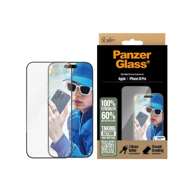 PanzerGlass Ultra-Wide Fit Anti-Bacterial Screenprotector Apple iPhone 16 Pro