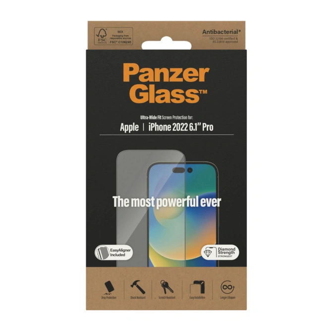 PanzerGlass Ultra-Wide Fit Anti-Bacterial Screenprotector incl. applicator Apple iPhone 14 Pro