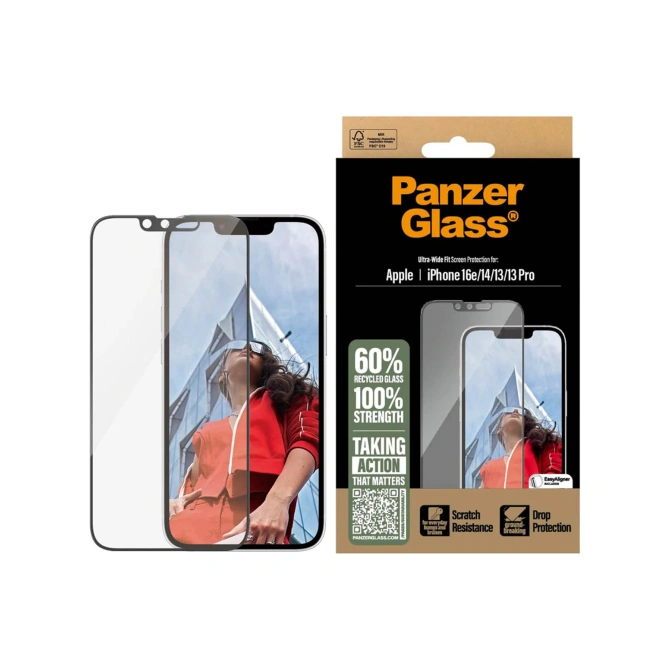 PanzerGlass Ultra-Wide Fit Anti-Bacterial Screenprotector incl. applicator Apple iPhone 17e / 16e / 14 / 13 / 13 Pro