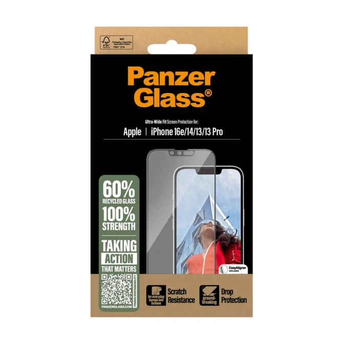 PanzerGlass Ultra-Wide Fit Anti-Bacterial Screenprotector incl. applicator Apple iPhone 17e / 16e / 14 / 13 / 13 Pro