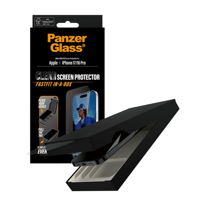PanzerGlass Ultra Wide Fit FastFit in-a-box Screenprotector Apple iPhone 17 / 16 Pro