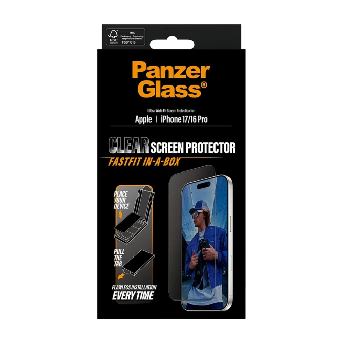 PanzerGlass Ultra Wide Fit FastFit in-a-box Screenprotector Apple iPhone 17 / 16 Pro