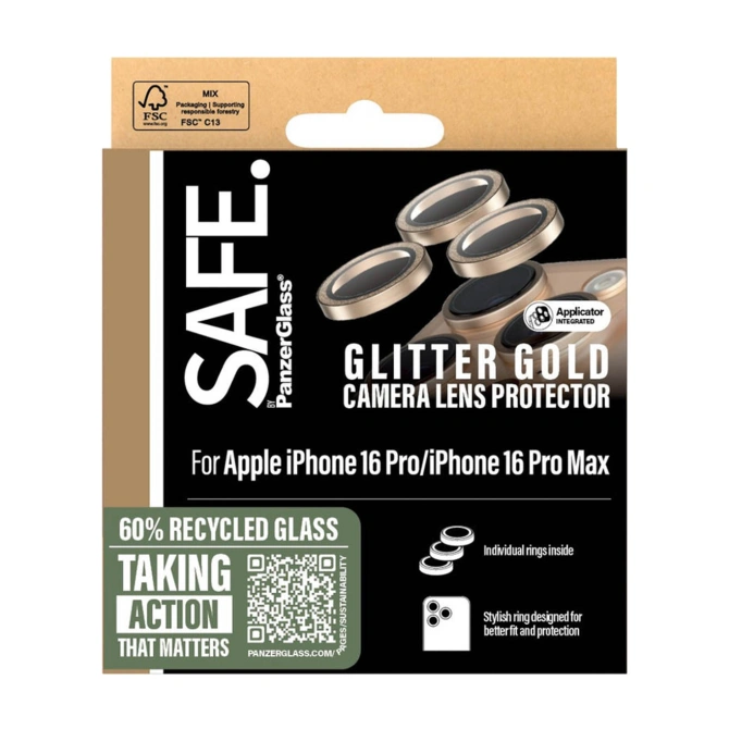SAFE by PanzerGlass Camera Lens Protector Apple iPhone 16 Pro / 16 Pro Max - Glitter Gold