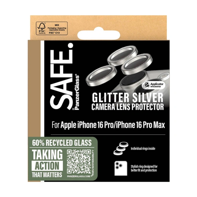 SAFE by PanzerGlass Camera Lens Protector Apple iPhone 16 Pro / 16 Pro Max - Glitter Silver