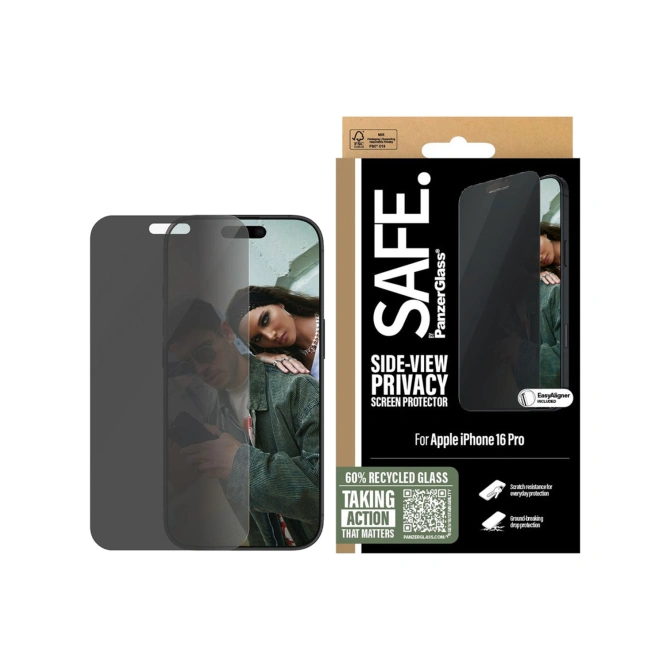 SAFE by PanzerGlass Privacy Screenprotector Ultra Wide Fit met applicator Apple iPhone 16 Pro