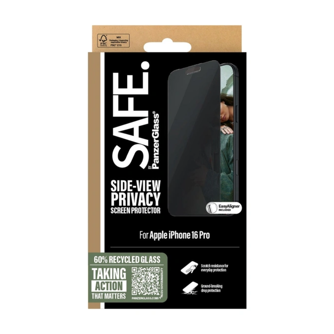 SAFE by PanzerGlass Privacy Screenprotector Ultra Wide Fit met applicator Apple iPhone 16 Pro