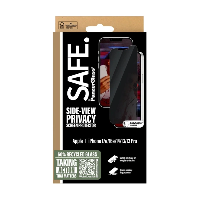 SAFE by PanzerGlass Privacy Screenprotector Ultra Wide Fit met applicator Apple iPhone 17e / 16e