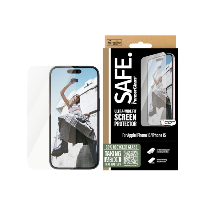 SAFE by PanzerGlass Ultra-Wide Fit Screenprotector Apple iPhone 16