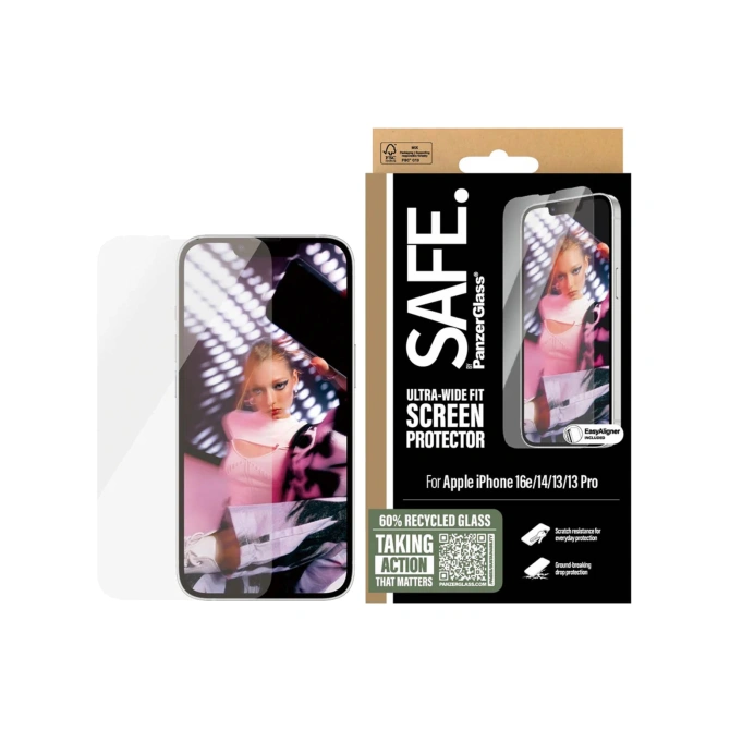 SAFE by PanzerGlass Ultra-Wide Fit Screenprotector incl. applicator Apple iPhone 17e / 16e / 14 / 13 / 13 Pro