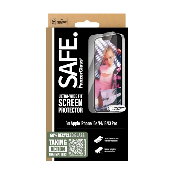 SAFE by PanzerGlass Ultra-Wide Fit Screenprotector incl. applicator Apple iPhone 17e / 16e / 14 / 13 / 13 Pro