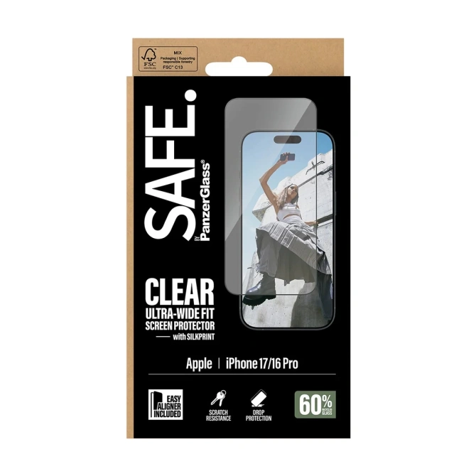 SAFE by PanzerGlass Ultra-Wide Fit Screenprotector met EasyAligner Apple iPhone 17 / 16 Pro