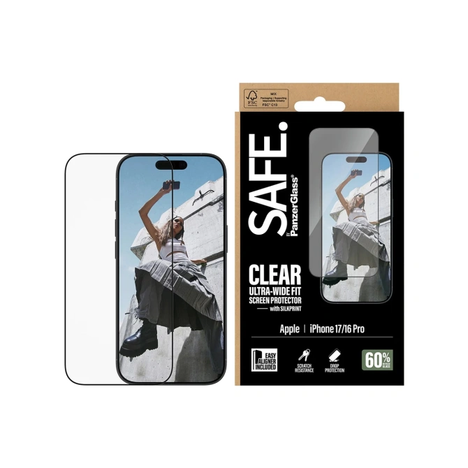 SAFE by PanzerGlass Ultra-Wide Fit Screenprotector met EasyAligner Apple iPhone 17 / 16 Pro