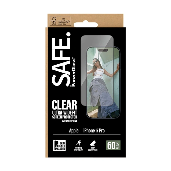 SAFE by PanzerGlass Ultra-Wide Fit Screenprotector met EasyAligner Apple iPhone 17 Pro