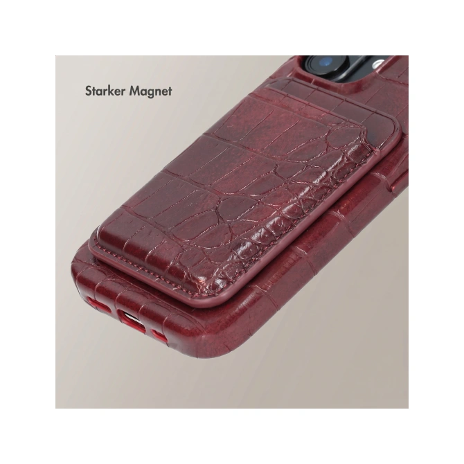 Selencia Croco Pashouder met MagSafe - Burgundy