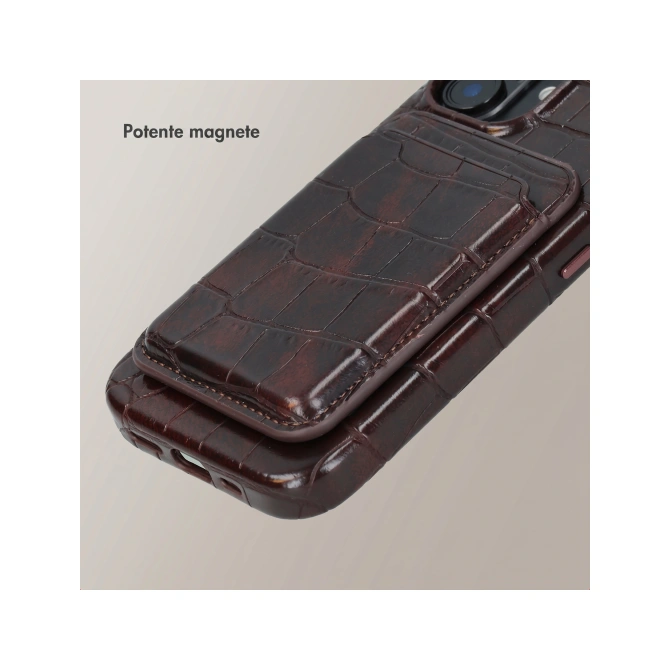 Selencia Croco Pashouder met MagSafe - Choco Brown