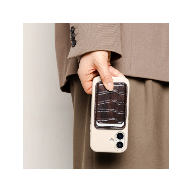 Selencia Croco Pashouder met MagSafe - Choco Brown