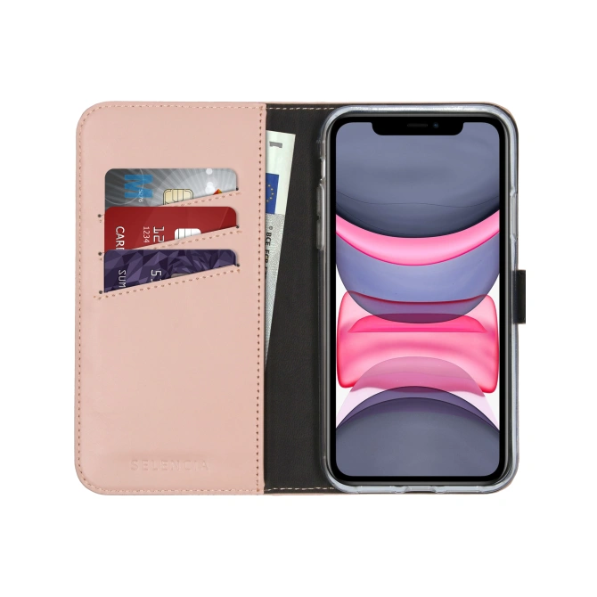 Selencia Echt Leren Bookcase Apple iPhone 11 - Dusty Pink