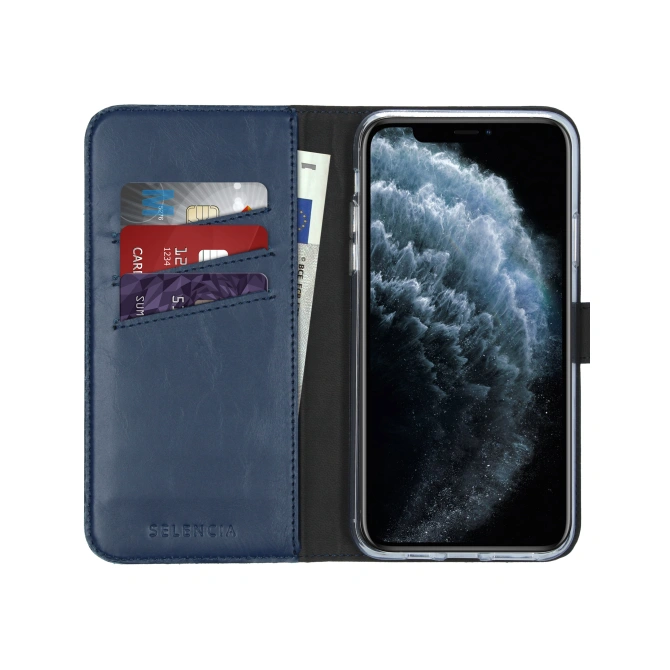 Selencia Echt Leren Bookcase Apple iPhone 11 Pro Max - Blauw