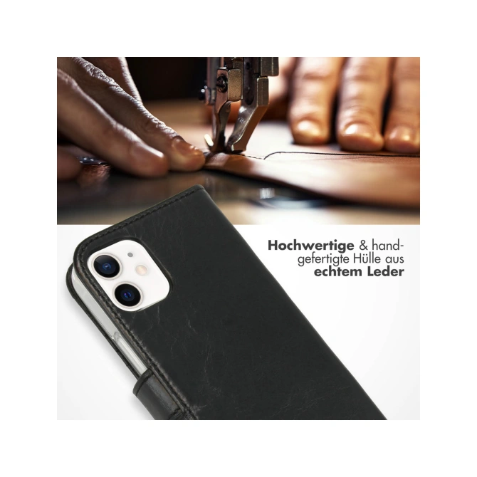Selencia Echt Leren Bookcase Apple iPhone 12 Mini - Zwart