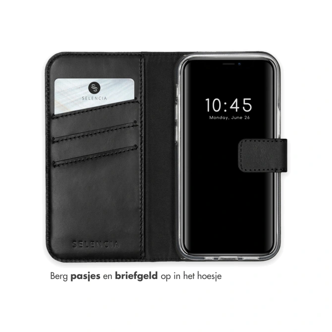 Selencia Echt Leren Bookcase Apple iPhone 12 Mini - Zwart