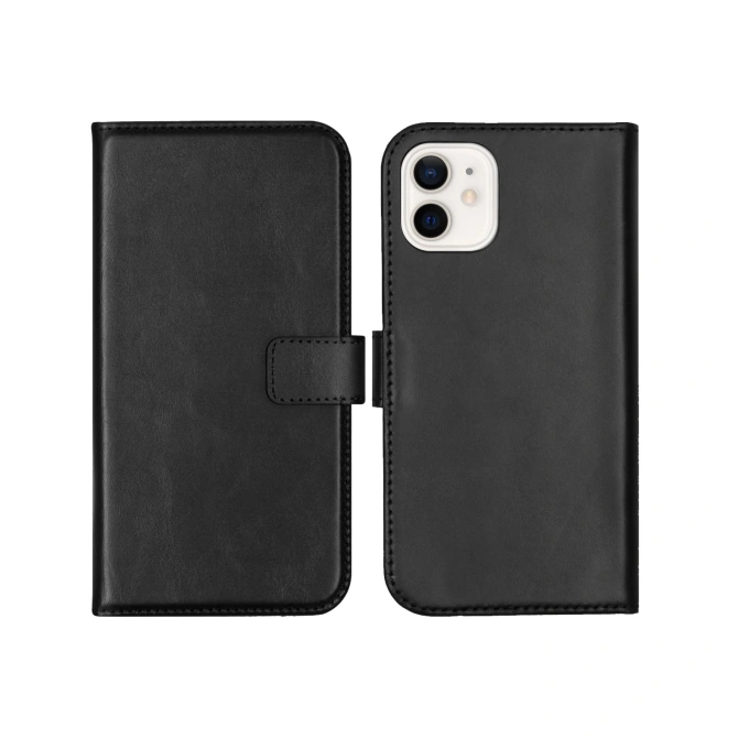 Selencia Echt Leren Bookcase Apple iPhone 12 Mini - Zwart