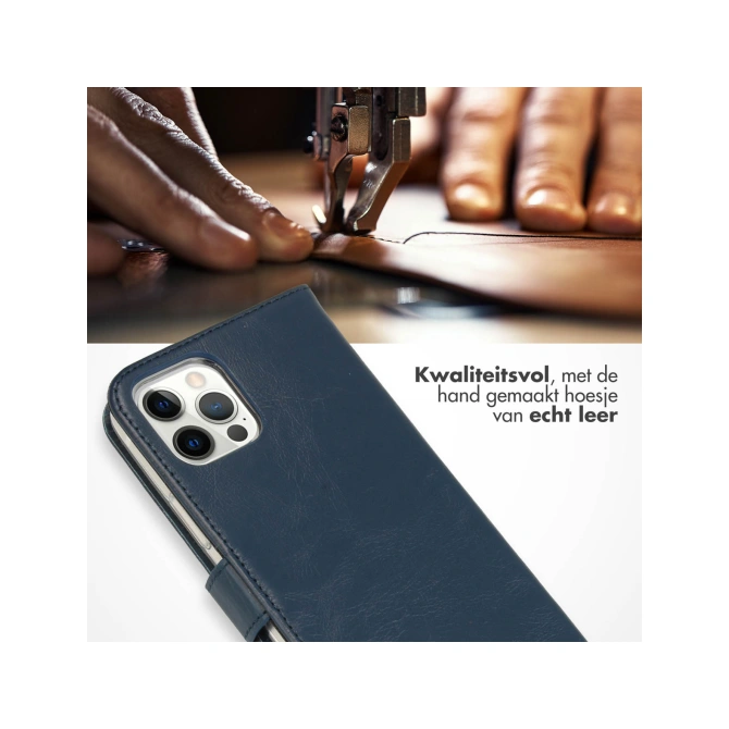 Selencia Echt Leren Bookcase Apple iPhone 12 (Pro) - Blauw