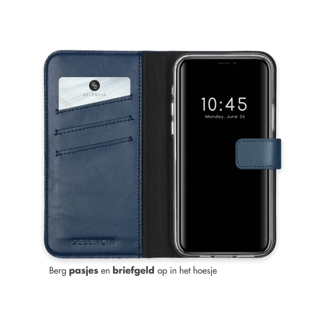 Selencia Echt Leren Bookcase Apple iPhone 12 (Pro) - Blauw