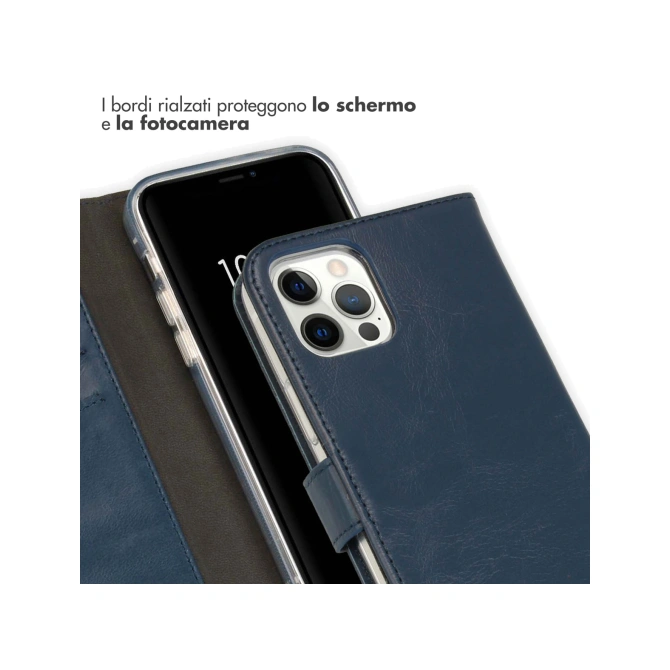 Selencia Echt Leren Bookcase Apple iPhone 12 (Pro) - Blauw
