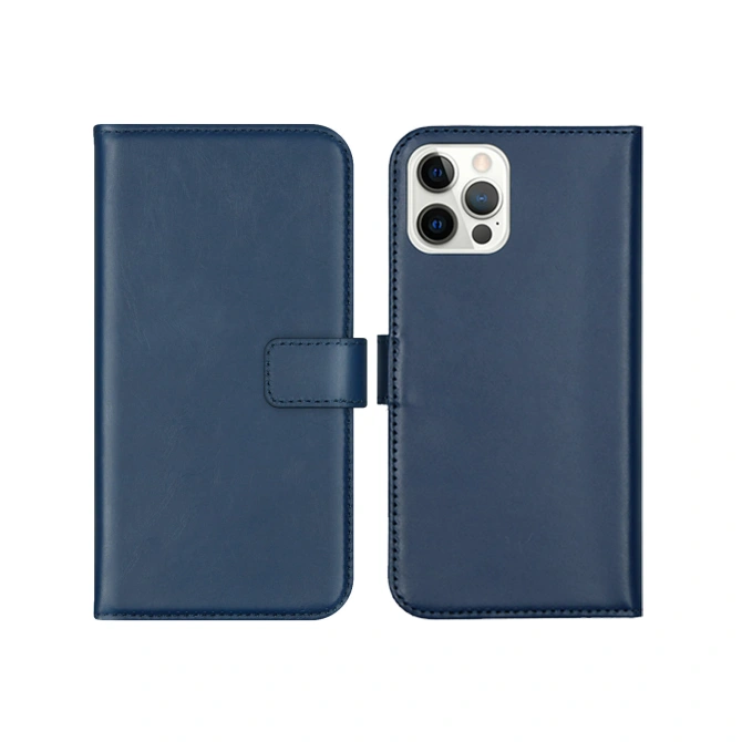 Selencia Echt Leren Bookcase Apple iPhone 12 (Pro) - Blauw