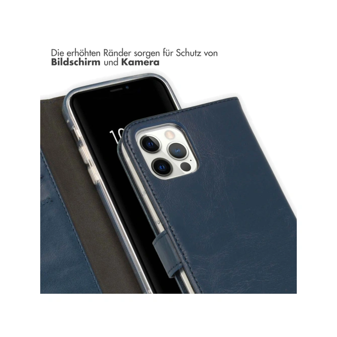 Selencia Echt Leren Bookcase Apple iPhone 12 (Pro) - Blauw