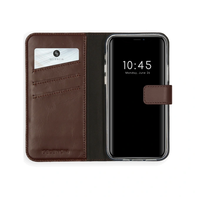 Selencia Echt Leren Bookcase Apple iPhone 12 (Pro) - Bruin