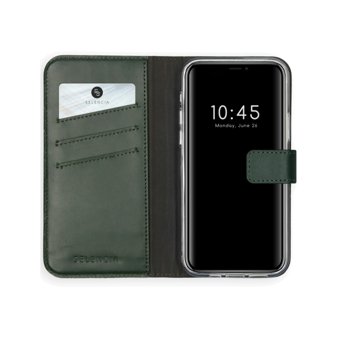 Selencia Echt Leren Bookcase Apple iPhone 12 (Pro) - Groen