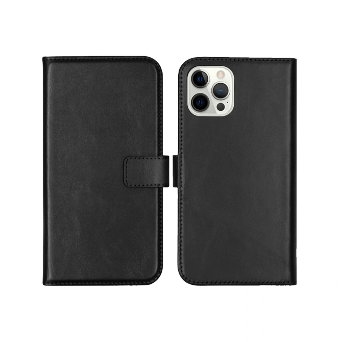 Selencia Echt Leren Bookcase Apple iPhone 12 Pro Max - Zwart