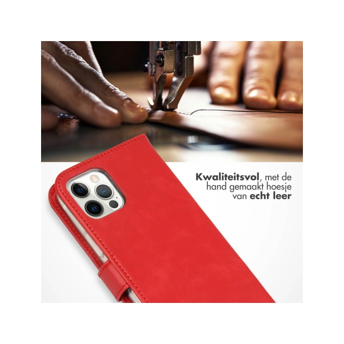 Selencia Echt Leren Bookcase Apple iPhone 12 (Pro) - Rood