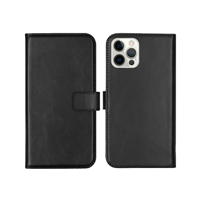 Selencia Echt Leren Bookcase Apple iPhone 12 (Pro) - Zwart