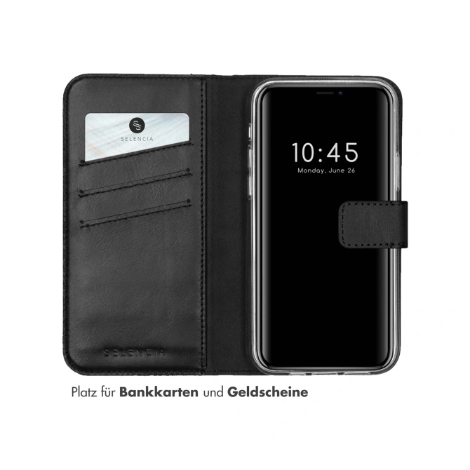 Selencia Echt Leren Bookcase Apple iPhone 12 (Pro) - Zwart